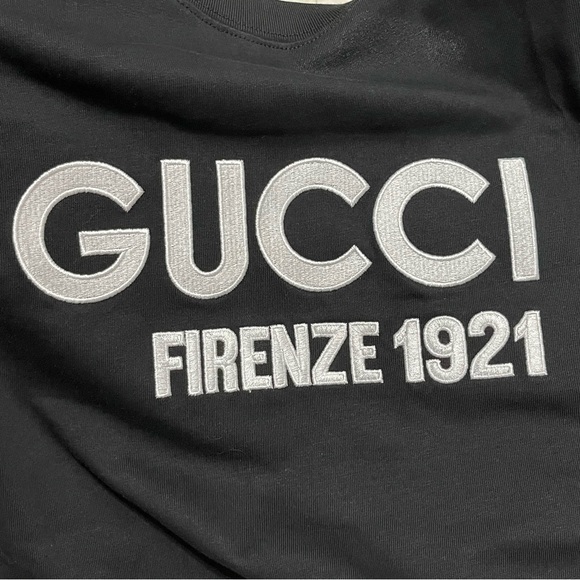 Like New Men Size Medium Gucci Logo Embroidered Oversized Tee 100% Cotton Black - Picture 9 of 13